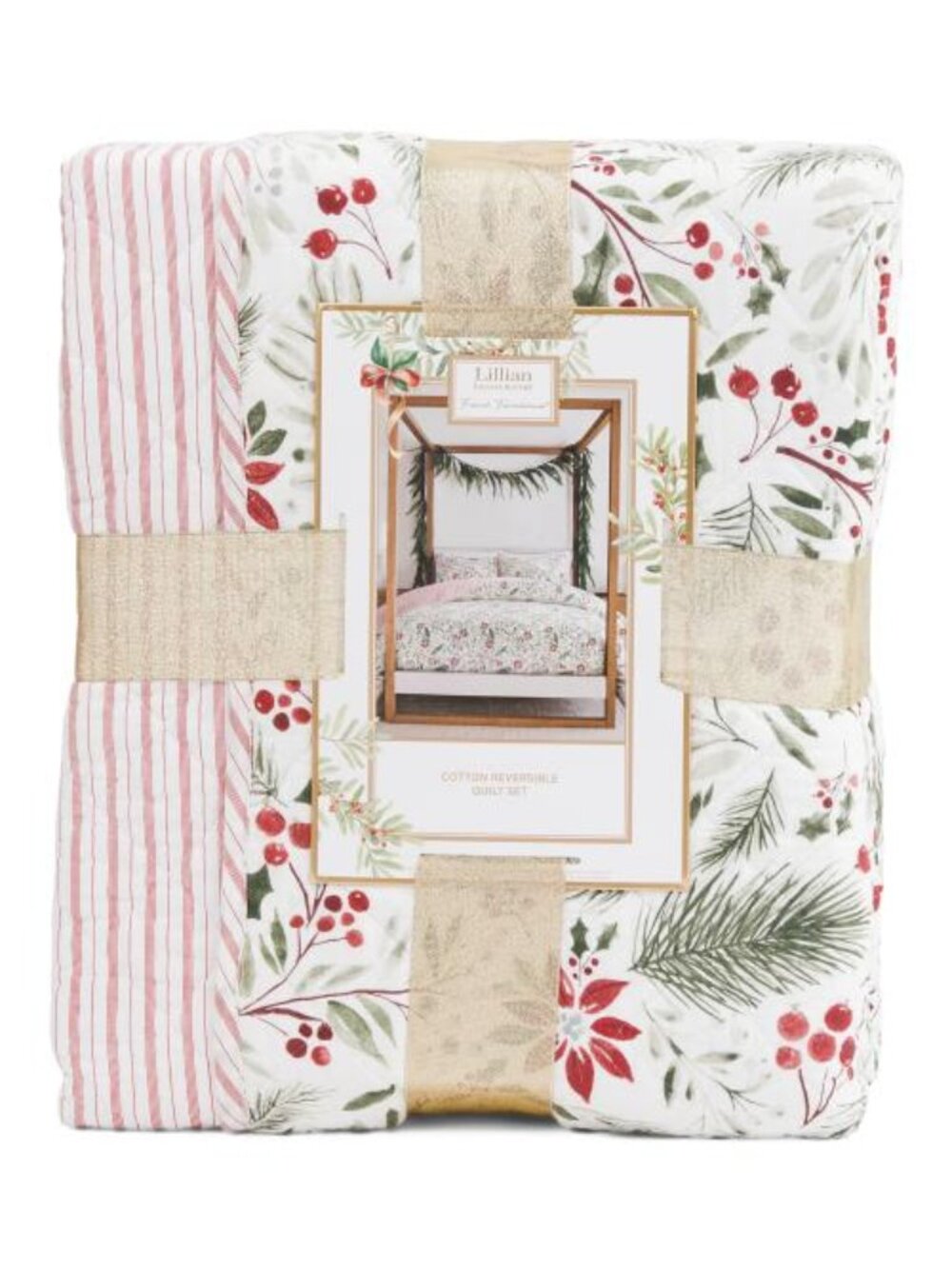Lillian August Red & Green Floral Granberry Reversible Quilt Set